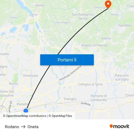 Rodano to Oneta map