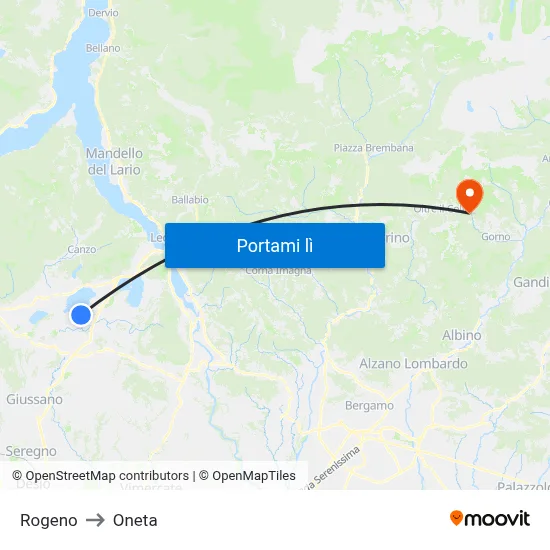 Rogeno to Oneta map