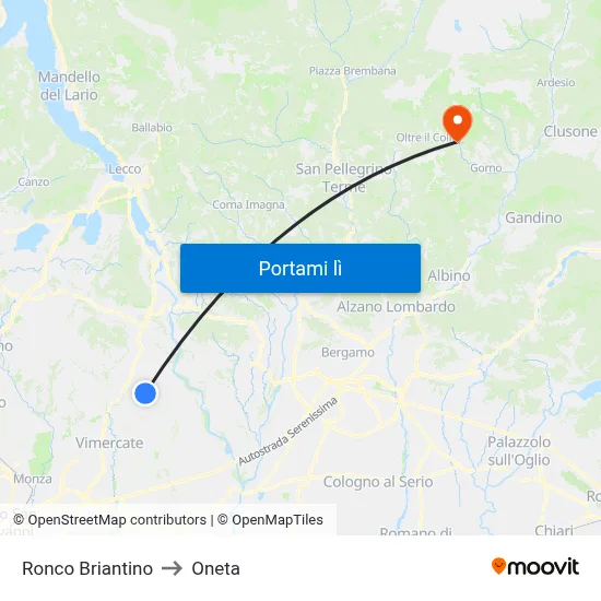 Ronco Briantino to Oneta map