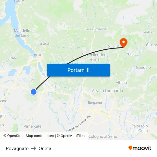 Rovagnate to Oneta map