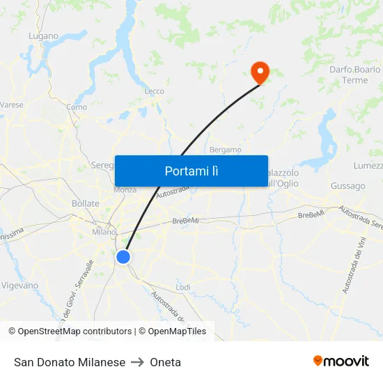 San Donato Milanese to Oneta map
