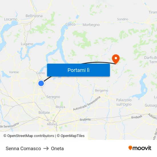 Senna Comasco to Oneta map
