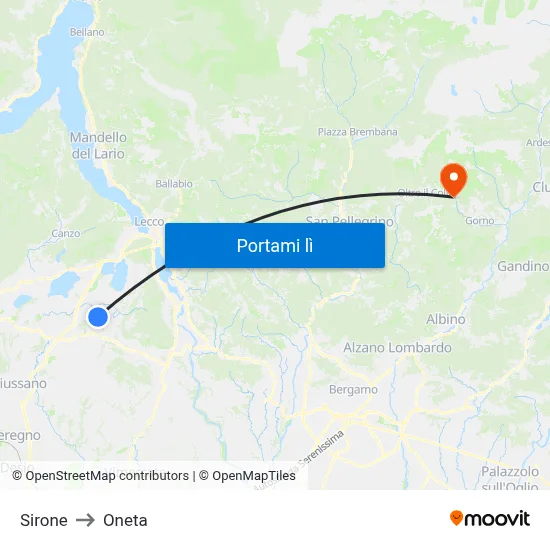 Sirone to Oneta map
