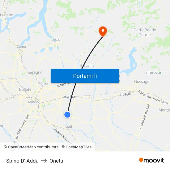 Spino D' Adda to Oneta map