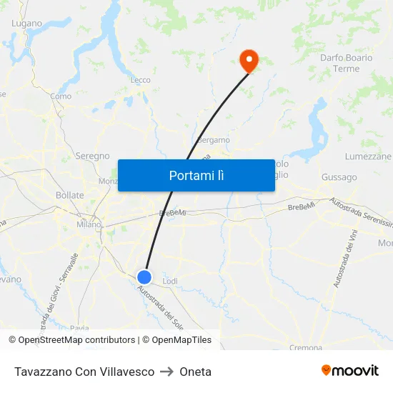 Tavazzano Con Villavesco to Oneta map