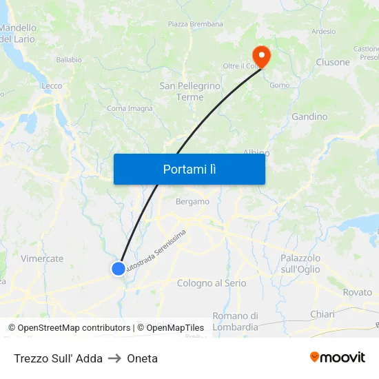 Trezzo Sull' Adda to Oneta map