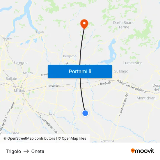 Trigolo to Oneta map