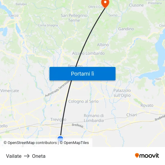 Vailate to Oneta map