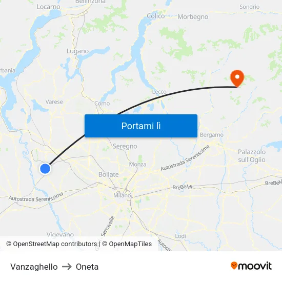 Vanzaghello to Oneta map