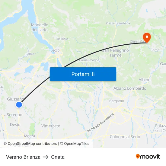 Verano Brianza to Oneta map
