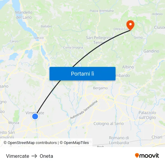 Vimercate to Oneta map