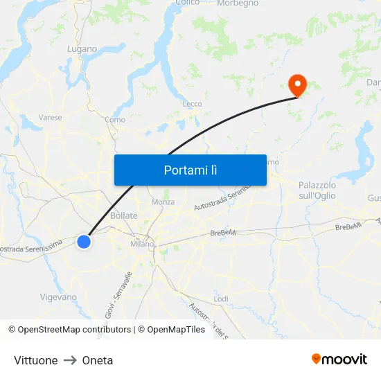 Vittuone to Oneta map