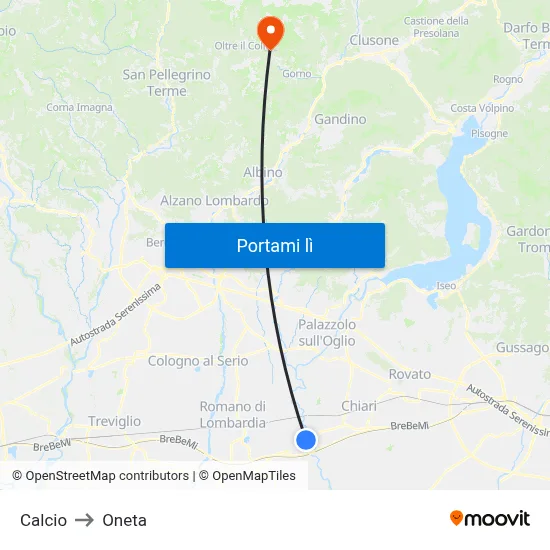 Calcio to Oneta map