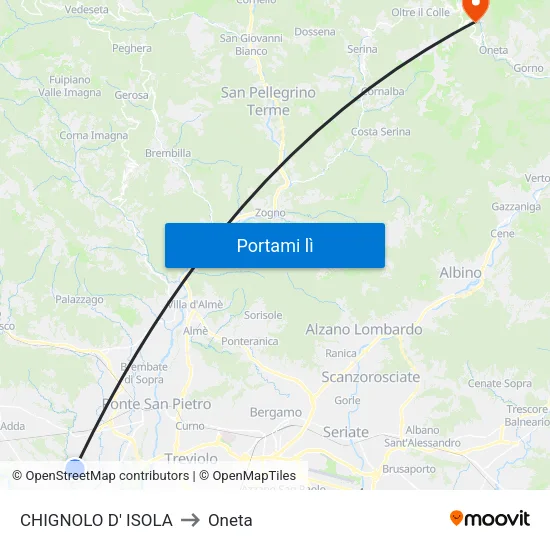 CHIGNOLO D' ISOLA to Oneta map