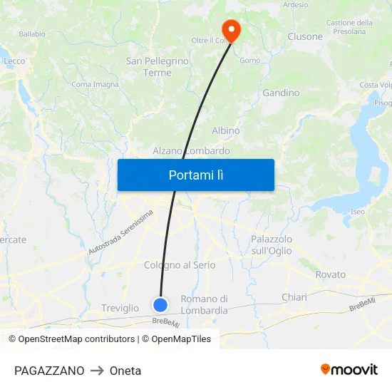 PAGAZZANO to Oneta map