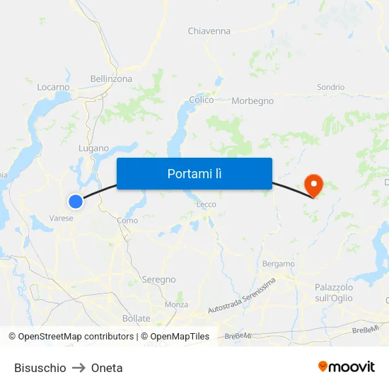 Bisuschio to Oneta map