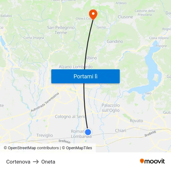 Cortenova to Oneta map