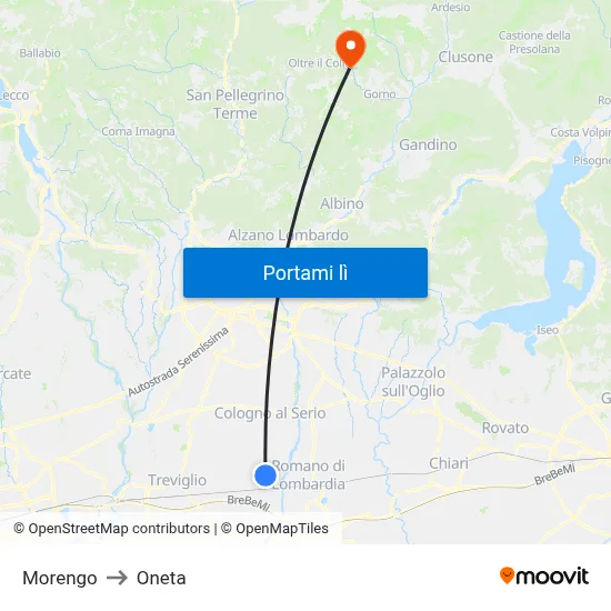 Morengo to Oneta map