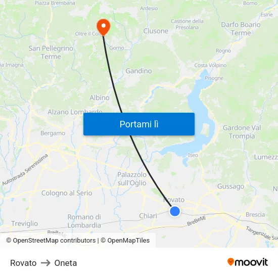 Rovato to Oneta map