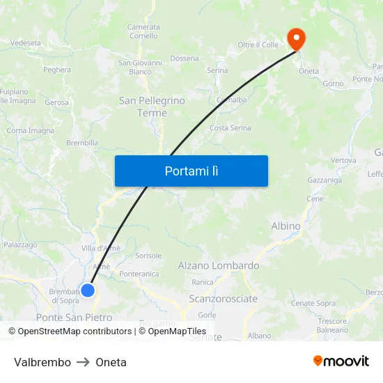 Valbrembo to Oneta map