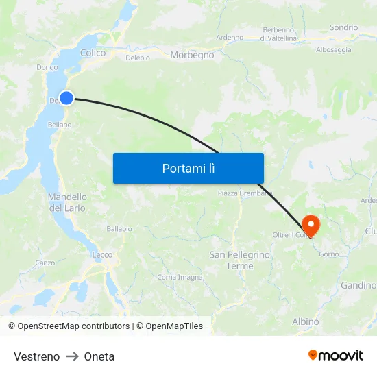 Vestreno to Oneta map