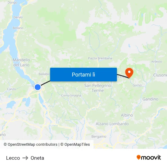 Lecco to Oneta map