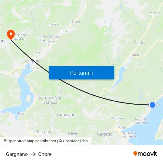Gargnano to Onore map