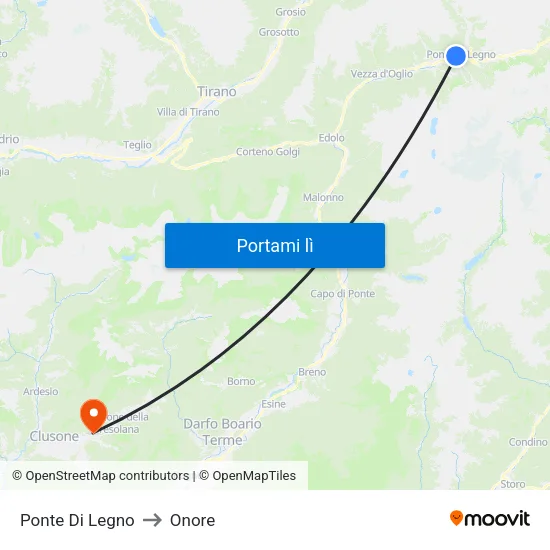 Ponte Di Legno to Onore map