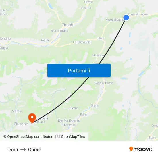Temù to Onore map