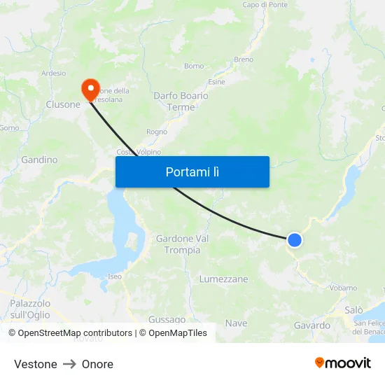 Vestone to Onore map