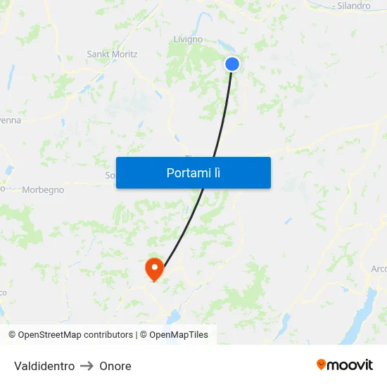 Valdidentro to Onore map