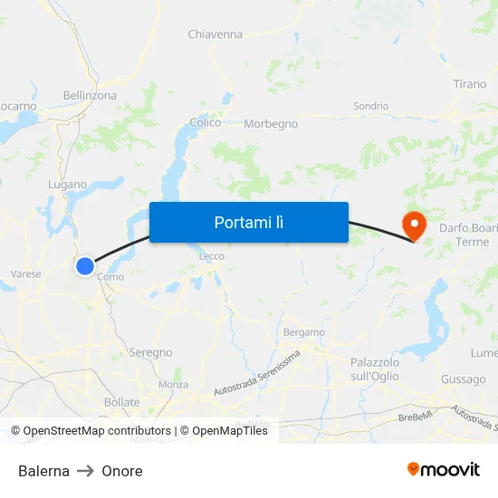 Balerna to Onore map