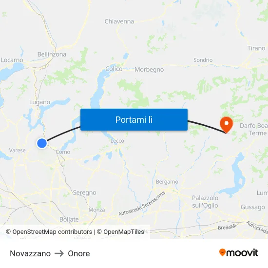 Novazzano to Onore map