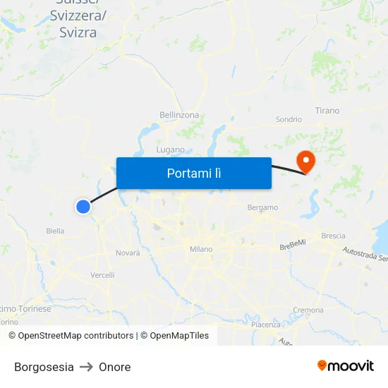 Borgosesia to Onore map