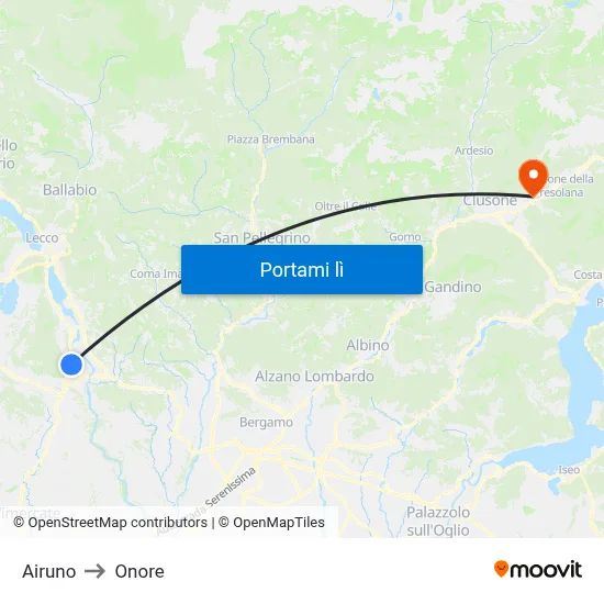 Airuno to Onore map
