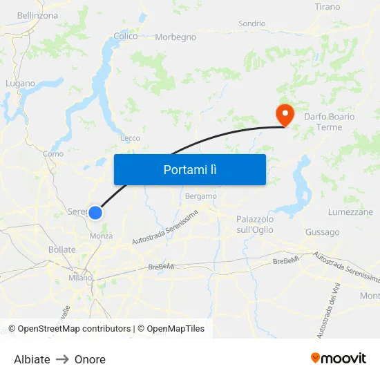Albiate to Onore map