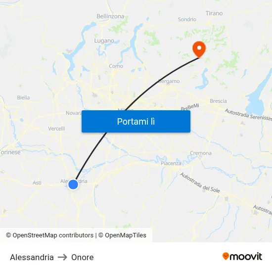 Alessandria to Onore map