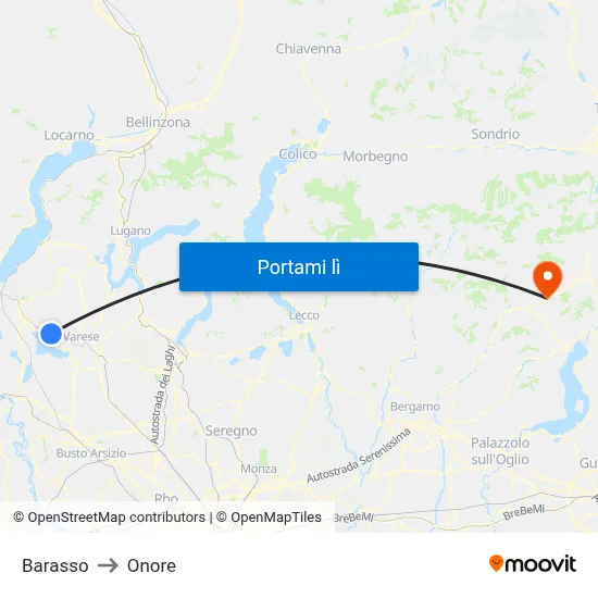 Barasso to Onore map