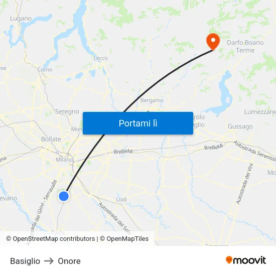 Basiglio to Onore map