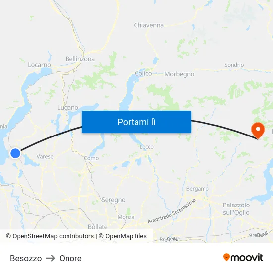 Besozzo to Onore map