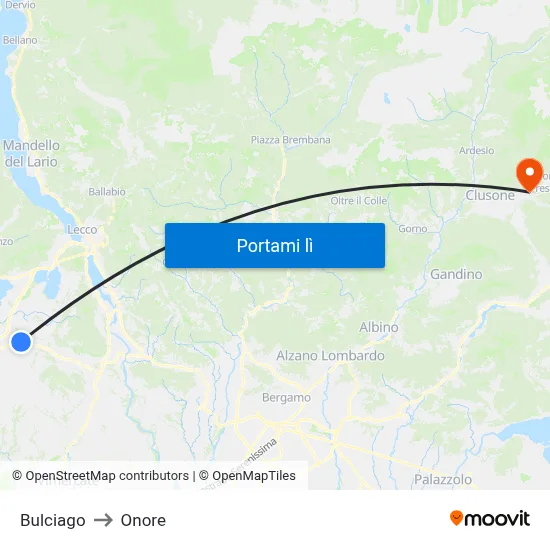 Bulciago to Onore map