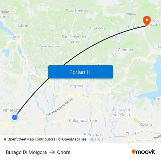 Burago Di Molgora to Onore map