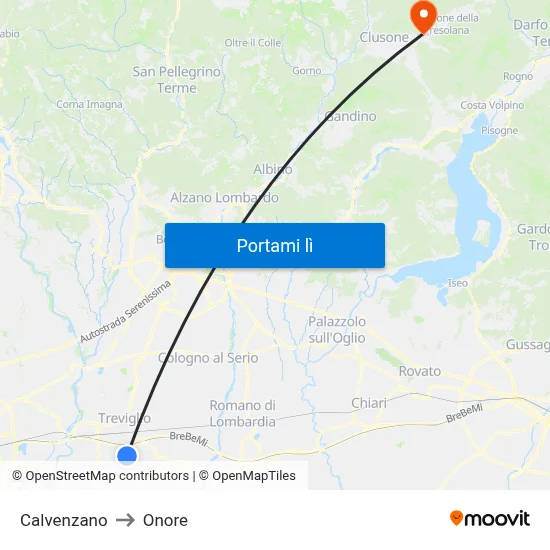 Calvenzano to Onore map