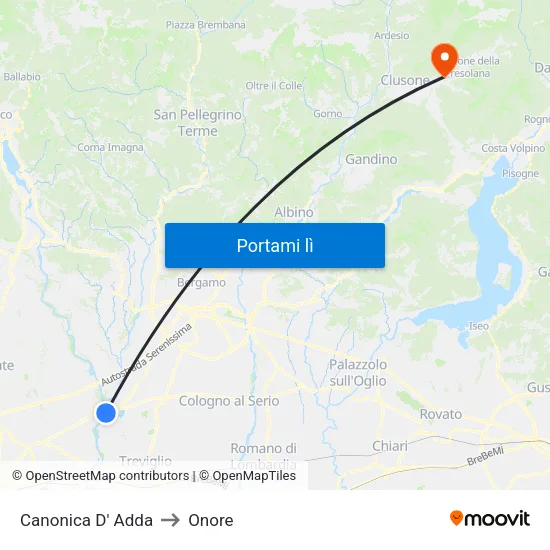Canonica D' Adda to Onore map