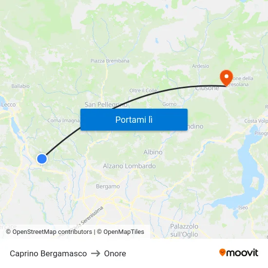 Caprino Bergamasco to Onore map