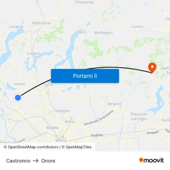 Castronno to Onore map
