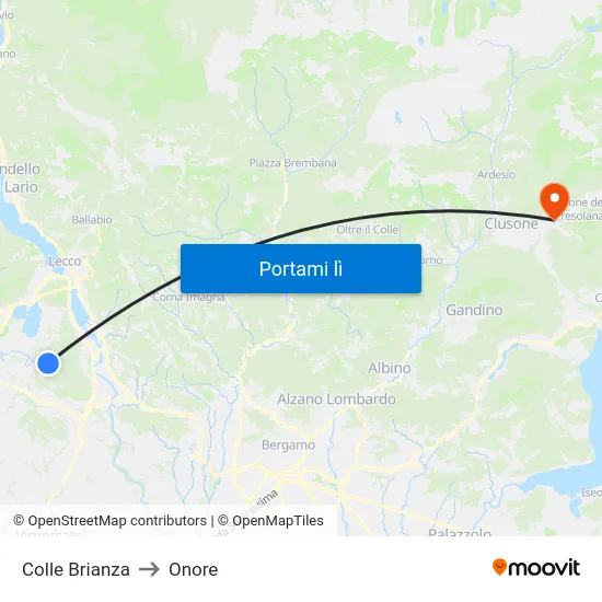 Colle Brianza to Onore map