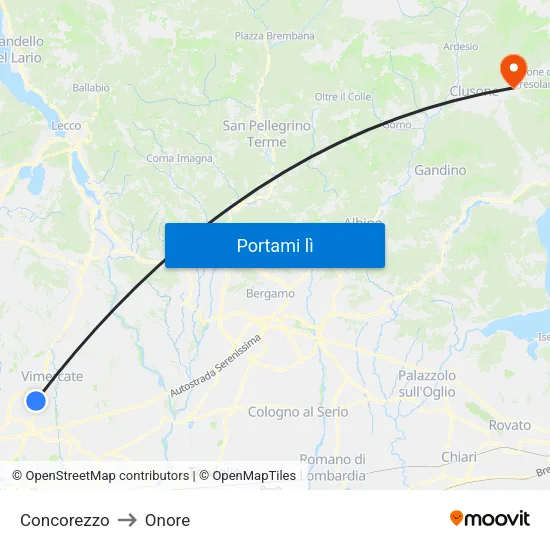 Concorezzo to Onore map