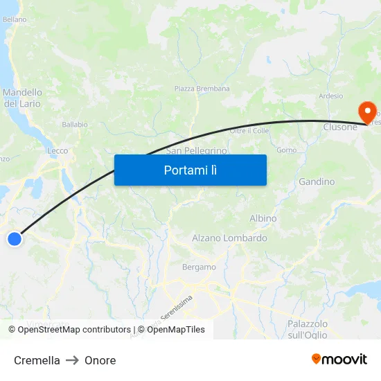 Cremella to Onore map