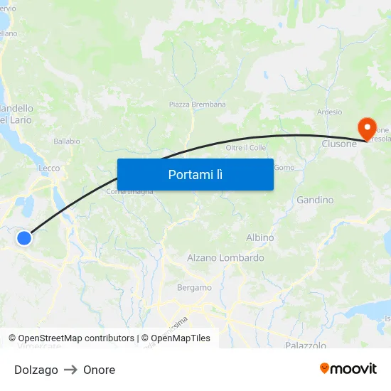 Dolzago to Onore map